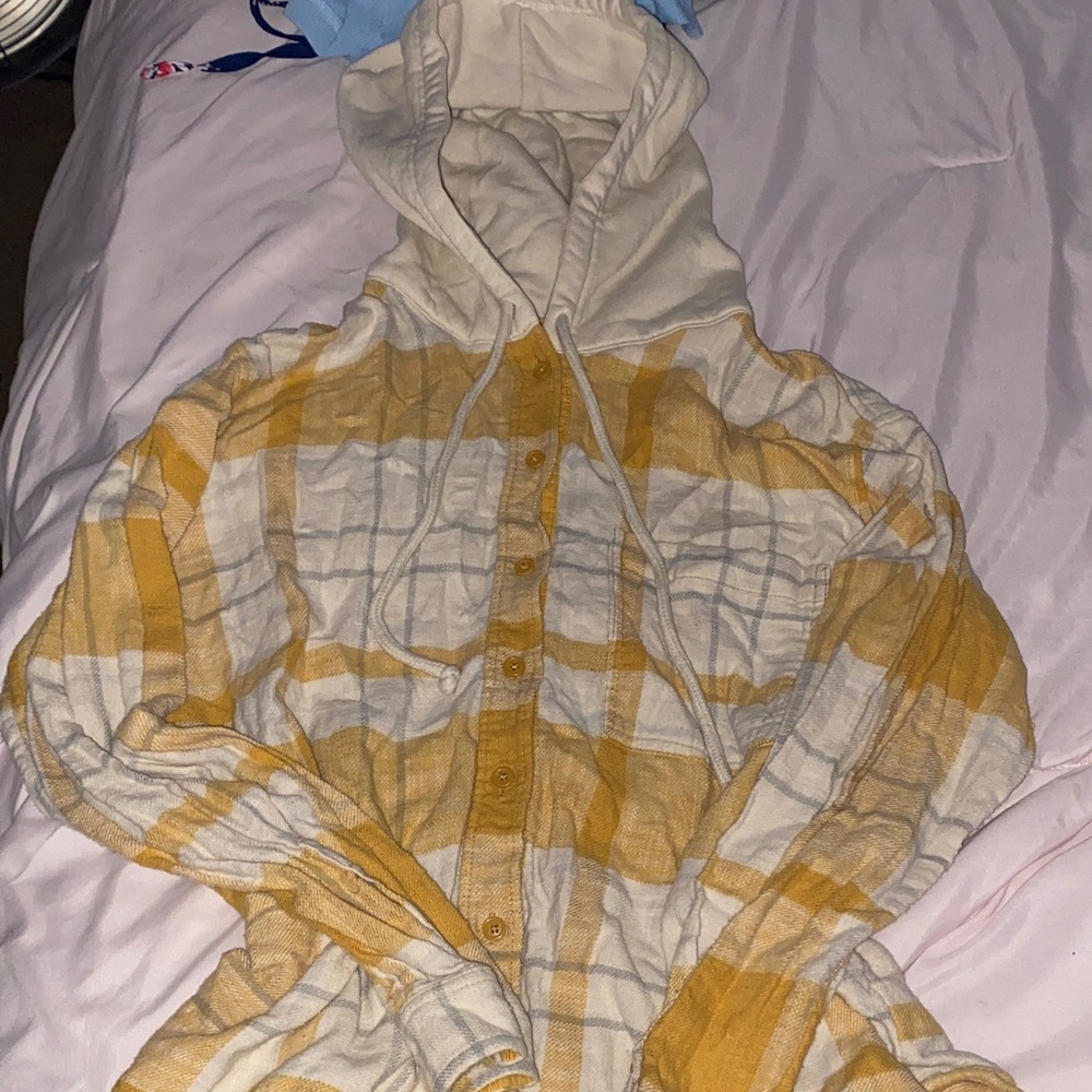 American Eagle Outfitters Cream and Gold button up with hood